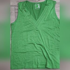 Green V-Neck Sleeveless Top